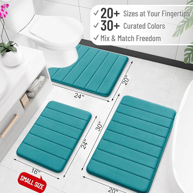 OLANLY Memory Foam Long Bathroom Rugs Runner 47x20, Super Soft Absorbent Bath Mat, Quick Dry, Machine Washable Shower Floor Rugs, Bathmat Carpet, Bathroom Home Decor Accessories, Deep Lake