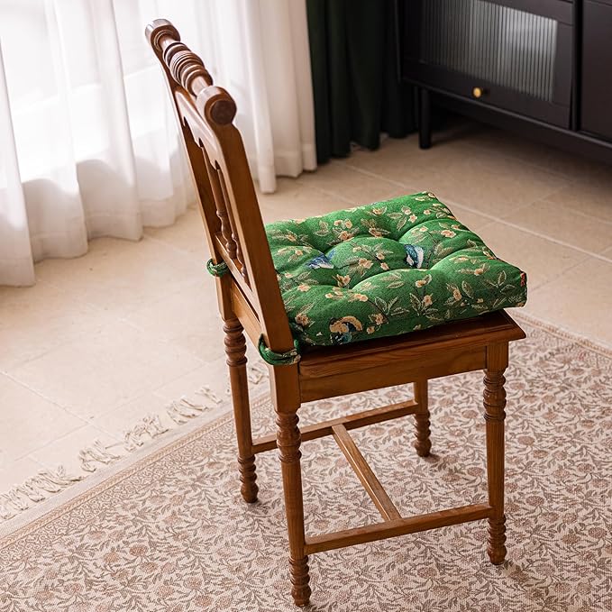 vctops Farmhouse Brid Print Chair Cushions with Ties U-Shaped Soft Comfortable Chair Pads Non Slip Seat Cushions for Indoor Dining Room and Kitchen Chairs (Green,18"x18")