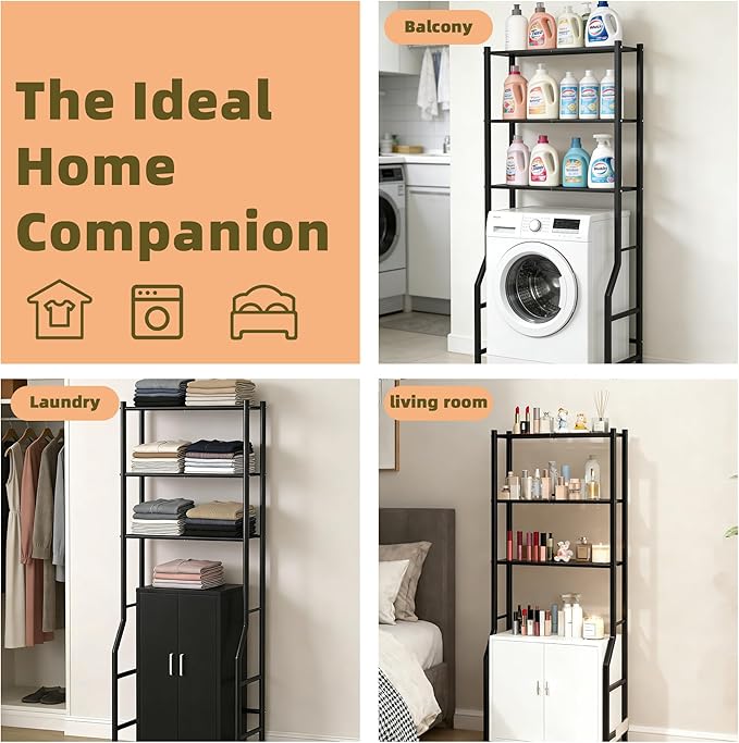 Livilord 3-Tier Over The Toilet Storage Rack, Space Saver Metal Bathroom Shelves, Freestanding Over Toilet Bathroom Organizer for Bathroom/Living Room (Black)