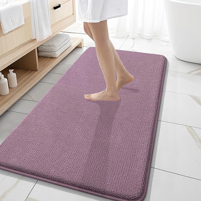 OLANLY Thick Memory Foam Bathroom Runner Rugs 47x20, Extra Soft Absorbent Long Bath Rug, Quick Dry, Non-Slip, Machine Washable Bath Mats for Bathroom, Tub and Shower, Home Decor Accessories, Deep Plum