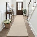 KOZYFLY Cotton Runners Rugs for Hallway 2.5'x10', Washable Runner Rug, Woven Non Slip Kitchen Runner, Braided Entryway Rug, Floor Carpet for Entry, Aisle, Hall, Ivory/Camel/Brown