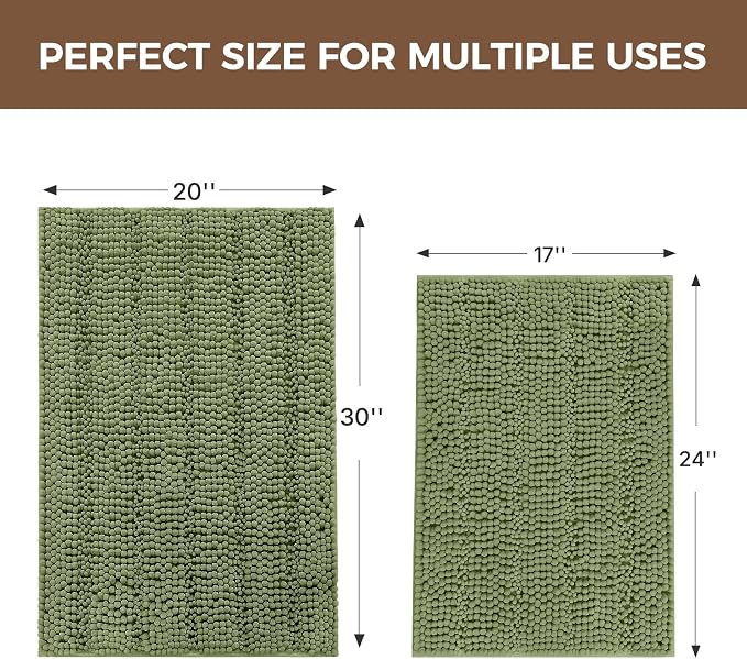 Bcoimo Bathroom Rug Set, Chenille Bath Mat Set with High Low Pile Design, Soft Absorbent Non Slip Bathroom Rugs, Machine Washable Quick Dry Mats for Shower, Tub, Sink and Vanity