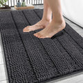 OLANLY Thick Bathroom Rugs 34x21, Extra Soft Absorbent Chenille Striped Bath Rugs, Rubber Backing, Machine Wash Dry, Bath Mats for Bathroom Floor, Tub and Shower, Home Decor Accessories, Dark Grey
