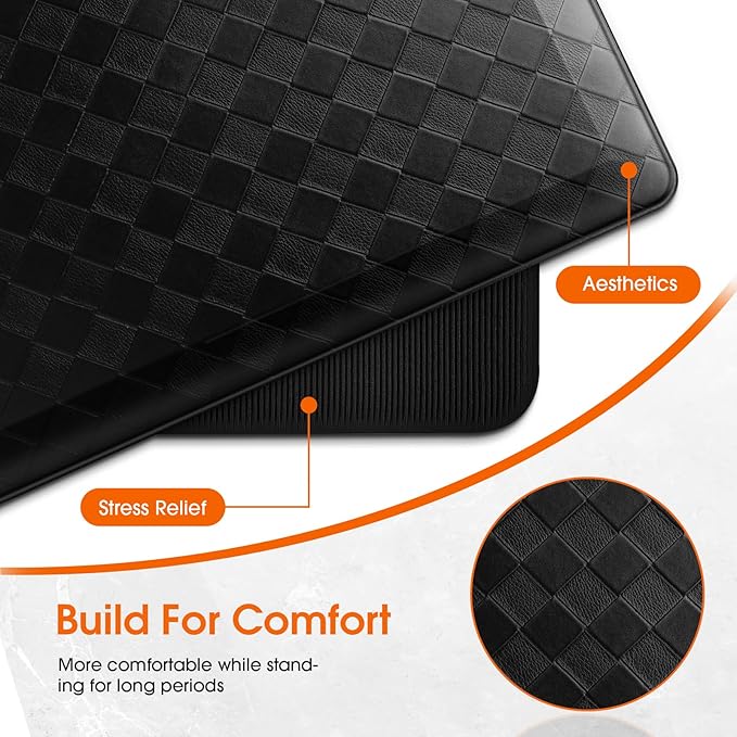 TranquilRelax 4/5 Inch Thick Anti-Fatigue Kitchen Mats 2Pcs, Cushioned Non-Slip Waterproof Sink & Stove Floor Mats, Comfortable Standing Rug Set for Kitchen, Laundry & Entryway, Black