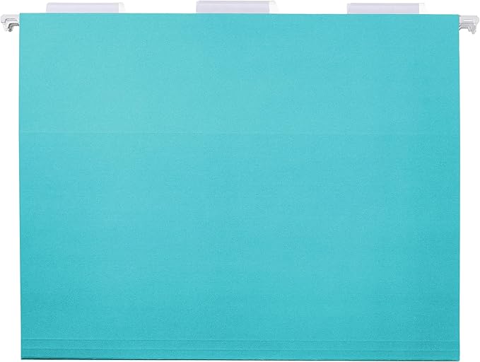 Amazon Basics Hanging File Folders with Adjustable Tabs for Document Organization, Letter Size, Aqua, 25-Pack
