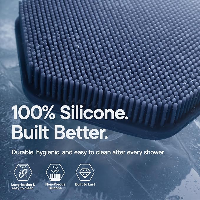 TOOLETRIES Silicone Back Scrubber for Shower, Exfoliating Body & Bath Brush, Long Ergonomic Handle, Non-Slip Grip for Hard-to-Reach Areas, Hygienic Silicone Bath Accessory for Men & Women - Glacier