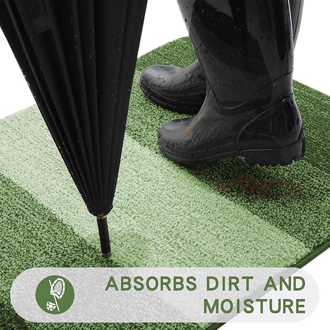 Kitinjoy Indoor Outdoor Door Mat, 44x24 Non-Slip Absorbent Dirt Trapper, Low-Profile Washable Inside Entrance Front Floor Mat, Sturdy Soft Entry Doormats for Entryway, Green