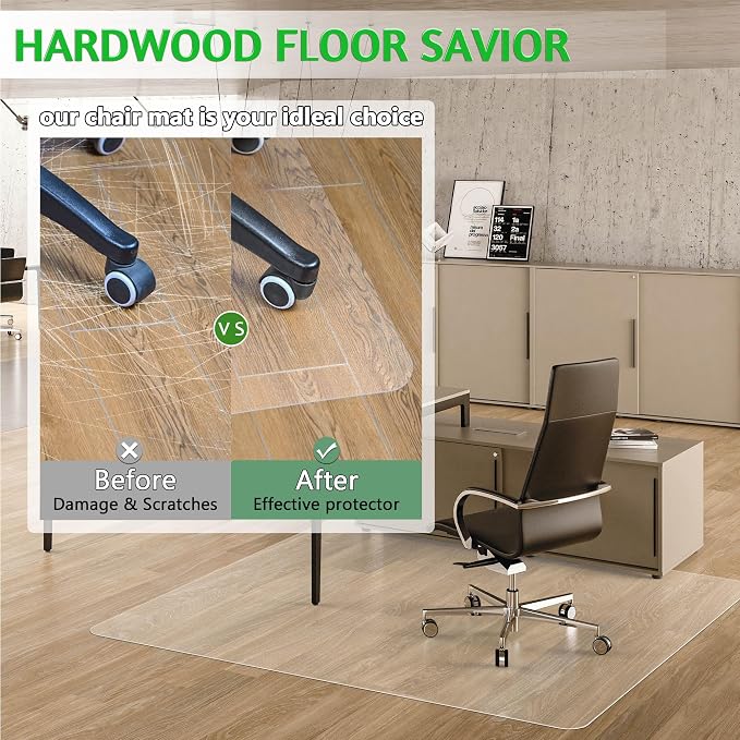 100pointONE Large Office Chair Mat for Hardwood Floor - 46" x 60" Clear Floor Protector Mat for Office Chair On Hardwood, Easy Glide Desk Chair Mat for Home & Office