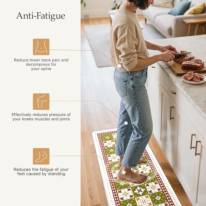 GENIMO Anti Fatigue Kitchen Mats for Floor, Cushioned Non Slip Kitchen Rug, Waterproof Kitchen Floor Mat Runner, Kitchen Mat for Laundry, Sink, Office, Entryway, 23.6"x71", Green