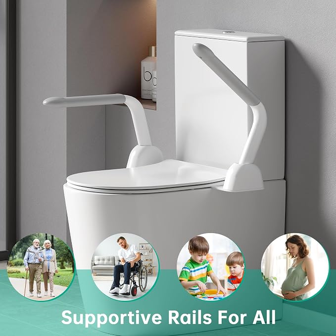 Toilet Safety Rails for Seniors, Super Heavy Duty Handicap Toilet Rails with Foldable Handles, Space Saving, Stylish and Durable, Anti Slip Toilet Safety Frame with Arms for Seniors Disabled Pregnant