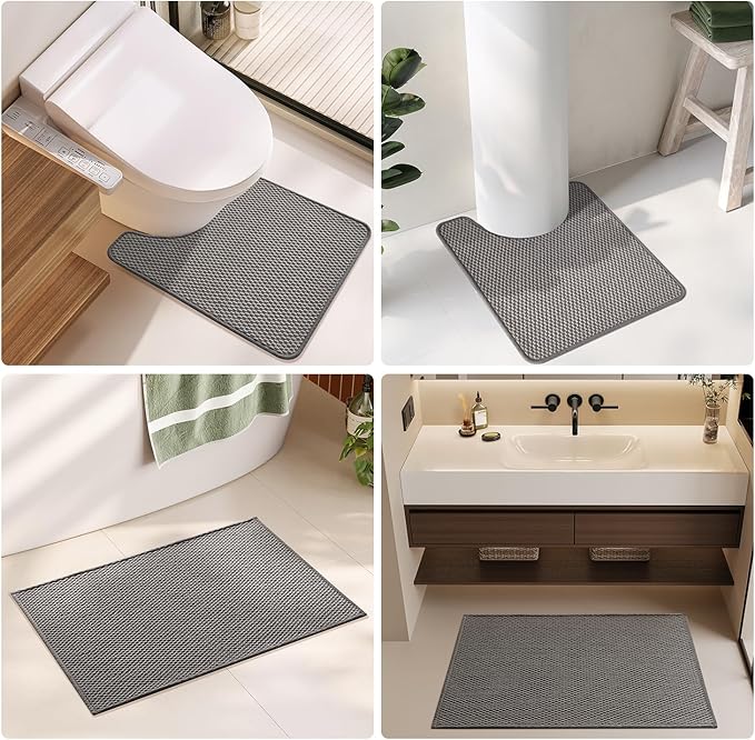 TYUU Bathroom Rugs Non Slip Washable, Super Absorbent Thin Bath Mat Quick Dry Low Pile Bathroom Rug, Dark Grey 24"x36"