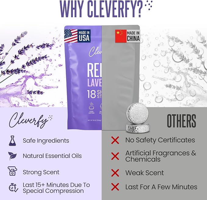 Cleverfy Lavender Shower Steamers Aromatherapy - Birthday Gifts for Women, Mom, Wife, Grandma, Her, Best Friend, Daughter, Sister, Teens & Girlfriend - 18 Tablets
