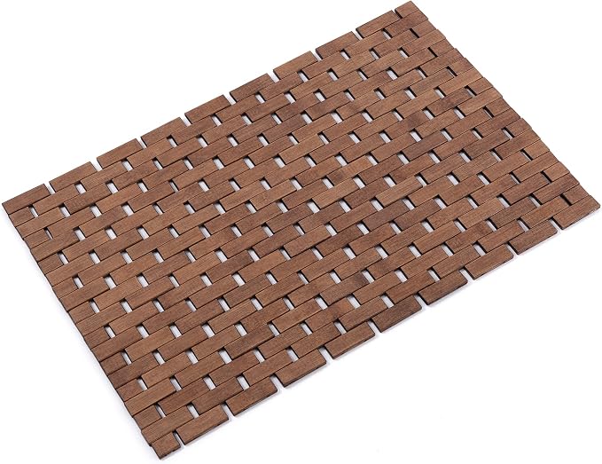 Bath Mat Bathroom Rugs Floor Wood Shower Bathtub Waterproof Non Slip Accessories 16x24 Inch Easy to Clean, Walnut, 1 pc
