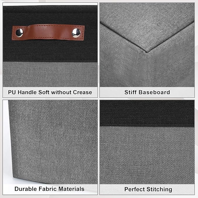 Bagnizer Storage Bins Large Fabric Storage Baskets for Shelves 3 Pack, Decorative Linen Closet Baskets with Handles for Organizing, Shelf, Clothes, Home, Office, 15x11x9.5Inches (Grey&Black)