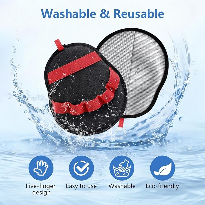 Pet Hair Removal Glove for Dogs & Cats, Reusable Washable Electrostatic Pet Hair Remover Glove, Pet Hair Mitt with Finger Straps for Couch, Carpet, Car Seats, Clothes, Furniture, Red