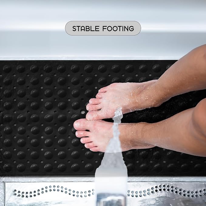 LUX Décor Non-Slip Bathtub Mat, Extra Large 40x16 Inches – Anti-Slip Safety Shower Mat with Suction Cups & Drain Holes – Machine Washable Bath Mat – Black