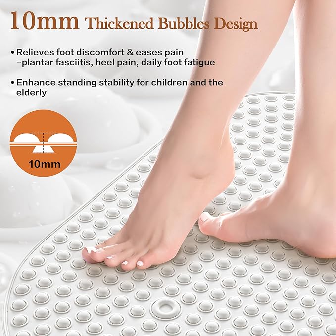 Bathtub Mat 27x15 Non Slip - White Silicone Pop It Bath Mat for Tub, Soft Cushioned Shower Mat with Strong Suction Cups, Small Oval for Inside Bathroom, White