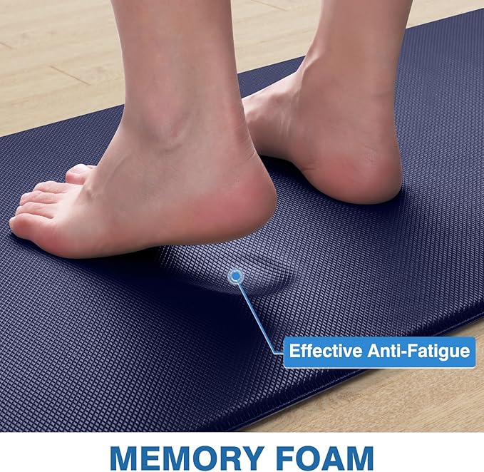 StepRite Kitchen Mats, 2PCS Kitchen Rugs, Cushioned Anti Fatigue Kitchen Mats for Floor, Non-Slip Standing Desk Mat, Waterproof Kitchen Rug Set for Kitchen, Floor, Office, 17.3"x30"+17.3"x70", Blue