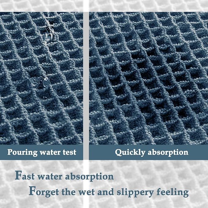 ZALL Blue Waffle Bath Mat,Super Absorbent Non Slip Bathroom Rug, 24x72inch, Machine Washable Ultra Soft Floor Mats
