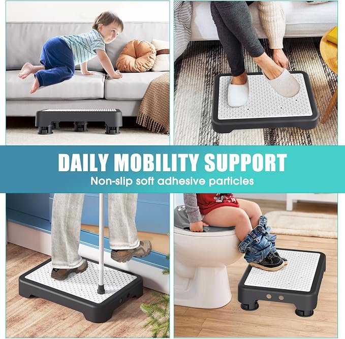 SPACELEAD Mobility Step Stool for Adults & Seniors, Indoor/Outdoor Portable Stair Assist, Anti-Slip Platform for Bathroom， Kitchen, Office, and Bedroom, 600lbs Capacity, Black White