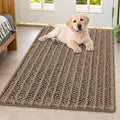 Smiry Dog Door Mat for Muddy Paws 40x32, Absorbent Dirt Trapper, Non-Slip Washable Chenille Entryway Rug for Inside Floor, Camel, Layered Pattern