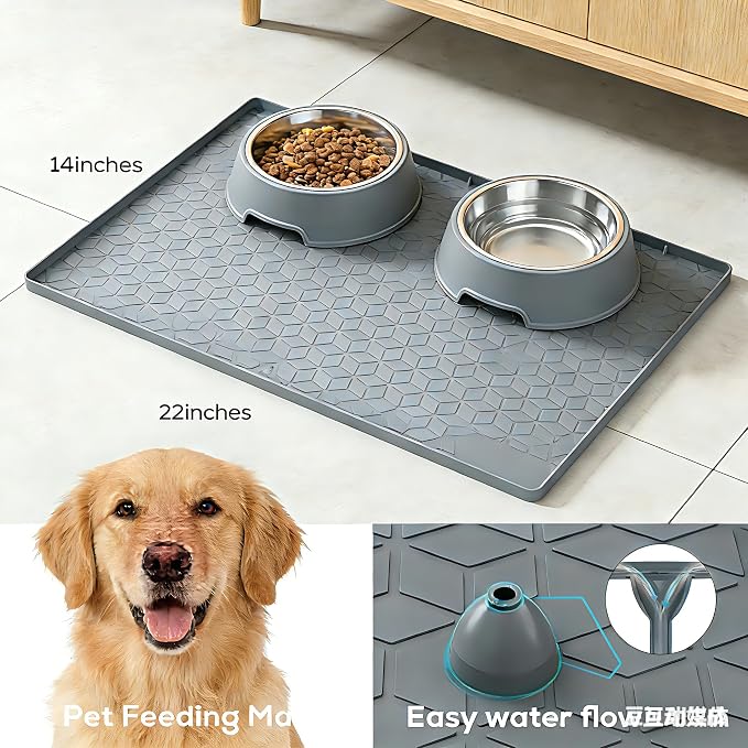 Under Sink Mats 14"x22" for Kitchen, Silicone Waterproof Liner, Sink Silicone Tray with Drain Hole, Storage and Organizers, Cabinet and Counter Protector,Litter Mat, Pet Cat Puppy Essentials