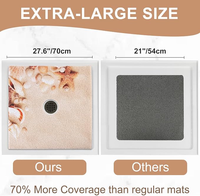Square Shower Mat Non Slip: 27x27 Inch Extra Large Shower Mats with Drain Hole in Middle -Anti Slip Shower Mats for Inside Shower -Loofah Shower Floor Mat Bath Mat for Shower Stall Bathtub Elderly