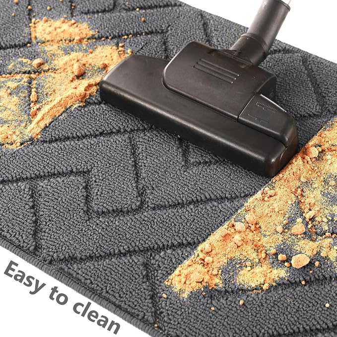 hicorfe Kitchen Runner Rugs and Mats Sets,2 Pieces Absorbent Non-Slip Kitchen Rug,Comfort Kitchen Mat for Floor,Washable for Kitchen,Hallway,Office,Sink,Laundry(20"x59"+20"x48",Grey)
