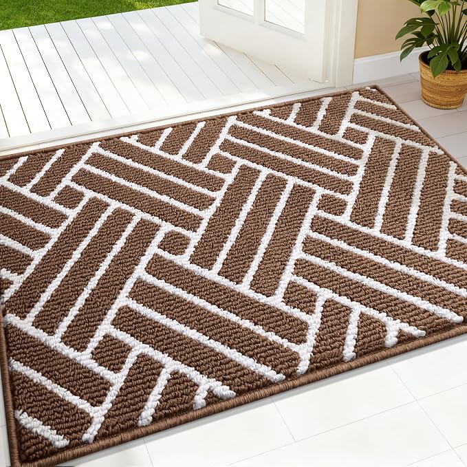 OLANLY Indoor Door Mat, 32x20 Inch, Dirt Resistant and Absorbent, Non-Slip Rubber Backing Floor Mats, Easy Clean Low-Profile Doormat for Entryway, Front Door, and Inside Entrance, Coffee