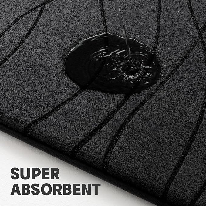 YIHOUSE Memory Foam Bathroom Rug Sets, Black, 2 Piece-U Shape & Small Mat | Ultra Soft, Absorbent, Non-Slip, Machine Washable