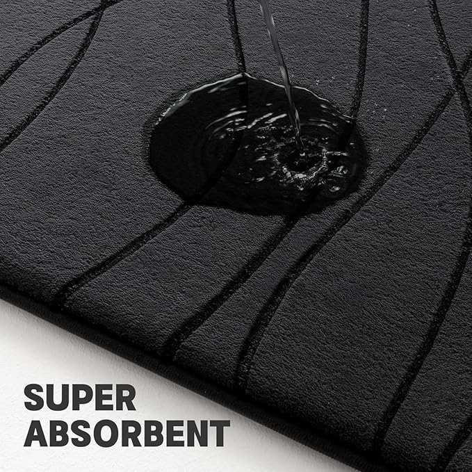 YIHOUSE Memory Foam Bathroom Rug Sets, Black, 5 Piece | Ultra Soft, Absorbent, Non-Slip, Machine Washable