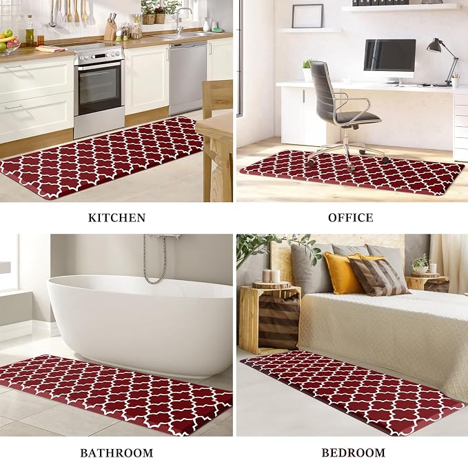 WISELIFE Anti Fatigue Floor Mat - 4/5 Inch Thick Kitchen Mat Non Slip Waterproof Heavy Duty Ergonomic Comfort Mat Durable for Home, Office, Sink, Laundry,(22" x 72", Red)