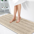 OLANLY Thick Bathroom Runner Rugs 47x24, Extra Absorbent Chenille Striped Bath Rugs, Rubber Backing, Machine Wash Dry, Long Bath Mats for Bathroom Floor, Tub and Shower, Home Decor Accessories, Sand