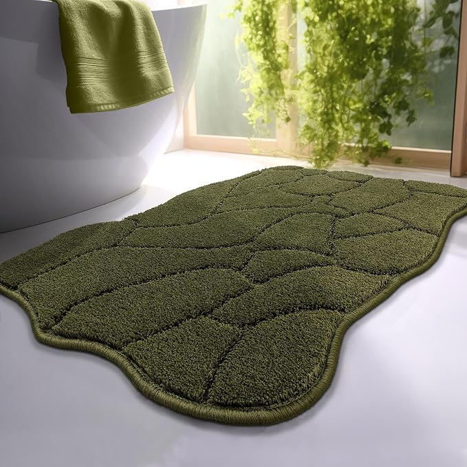 Bathroom Rugs, 32x20 Inches Bath Mats Non Slip, Extra Soft Absorbent Microfiber Shower Bath Rugs Mats Carpet for Bathroom Floor Decor, Machine Washable (Olive Green)