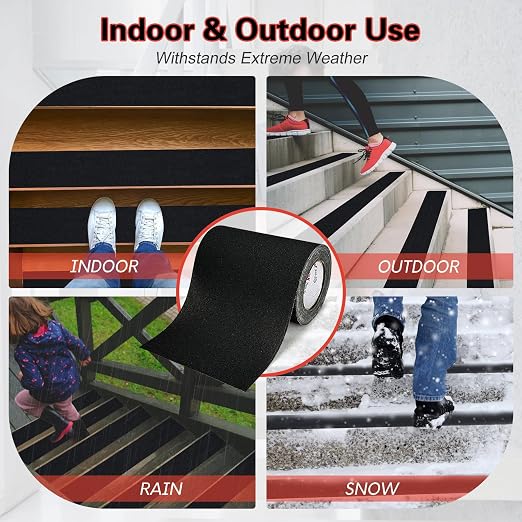 S&X Anti Slip Tape 8 Inch x 40 Ft - Grip Tape for Stairs Waterproof, Non Skid Tape for Steps Outdoor Stair Treads Non-Slip Weather Resistant, Black