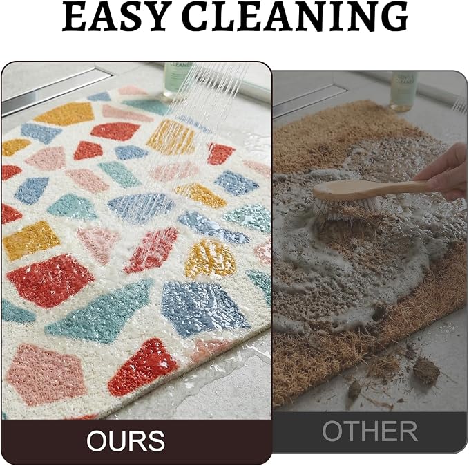Corner Shower Mat Non Slip, 28x 28 Inches Triangular Bath Mats for Inside Shower, Soft PVC Loofah Bath Mat Without Suction Cups, Shower Mats Quick Drying and Easy Cleaning