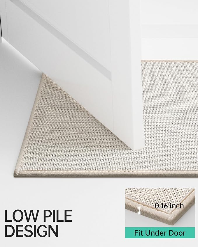 Mecko Bath Mat, Ultra Absorbent Quick Dry Bathroom Floor Mats-Upgraded Thin Cozy Cloth Bathroom Mat Fit Under Door, Rubber Non-Slip Bathroom Rug for Bathtub, Sink, Shower Room(Oatmeal,16"x24")