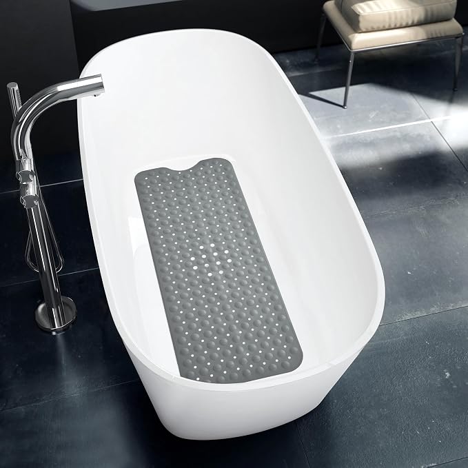 LDC Bath Mat for Tub, Inside Shower Bathtub Mat with Drain Holes and Suction Cups, Anti Slip Bath Mat Inside Tub Extra Long, 40x16 - Light Grey
