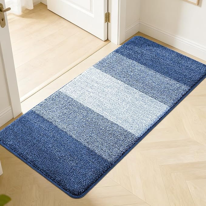 Kitinjoy Indoor Outdoor Door Mat, 50x30 Non-Slip Absorbent Dirt Trapper, Low-Profile Washable Inside Entrance Front Floor Mat, Sturdy Soft Entry Doormats for Entryway, Navy Blue
