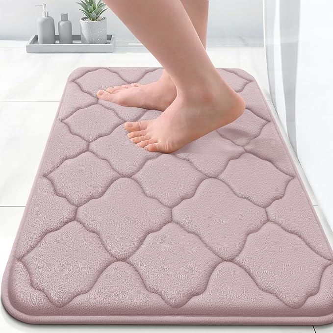 OLANLY Memory Foam Bath Mat Rug 24x16, Ultra Soft and Absorbent Bathroom Rugs, Non-Slip Comfortable, Machine Washable Bath Carpet for Bathroom Floor, Tub, Shower and Home Decor Accessories, Dusty Rose