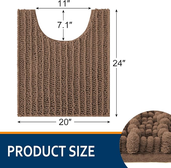 Smiry Bathroom Toilet Rugs U Shaped 24x20, Extra Soft Absorbent Non Slip Rubber Backing Chenille Contour Bath Rugs for Toilet, Machine Washable Contoured Bath Mats, Mocha