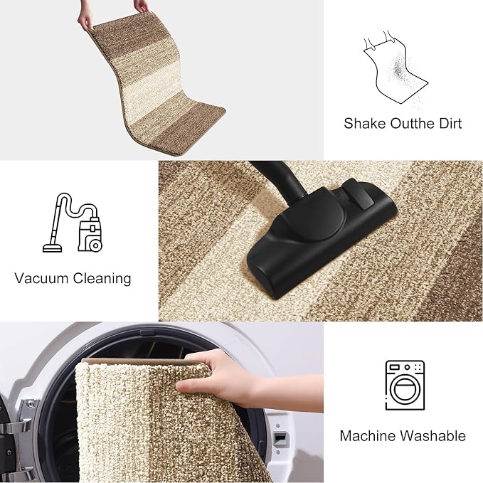 Smiry Dog Door Mat for Muddy Paws, Absorbs Moisture and Dirt, Low-Profile Entryway Mat with Non-Slip Backing, Entry Indoor Outdoor Doormat for Inside Floor (40x32 Inches, Khaki, Striped)