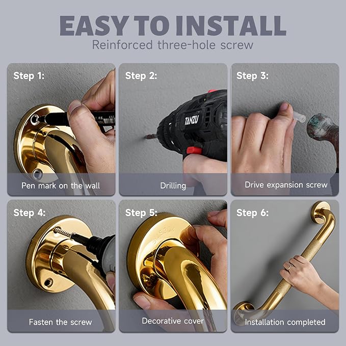 40 Inch Shower Grab Bar 1.25" Dia, 2 Pack Gold Anti Slip Bathroom Grab Bar, 304 Stainless Steel Knurled Handicap Grab Bars, Safety Support Handrail,Bath Shower Handle for Elderly Injury Senior