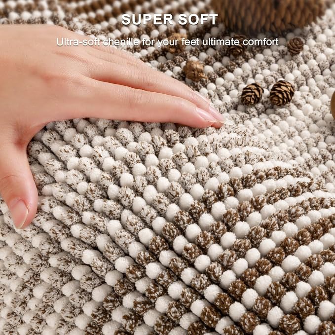 BSICPRO Bathroom Rugs and Mats Sets, 2 Piece Thick Absorbent Chenille Bath Mat Rug Set Non Slip, Soft Shaggy Bath Room Floor Mats for Bathroom, Machine Washable (Brown, 24" x 70" Plus 20" x 32")