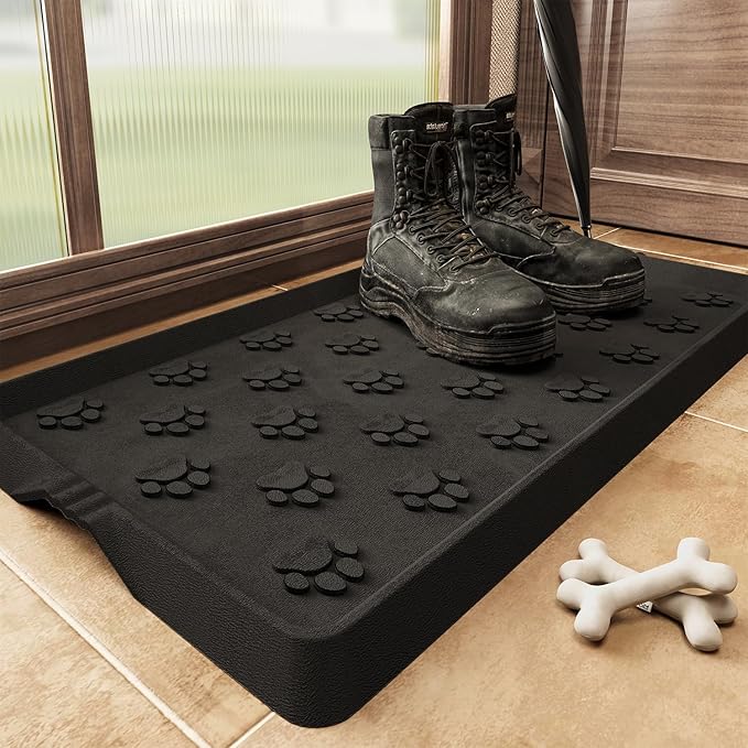 SUPENUIN Paw Pattern Boot Tray for Entryway Waterproof Rubber Mats for Dogs Multipurpose Shoe Mat Tray for Entryway Indoor Outdoor Multi Use Catch All Trays Shoe Storage 16x27.5 Inches