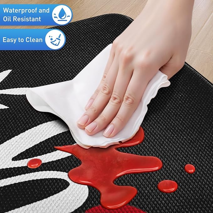 HappyTrends Kitchen Mat for Floor, 2PCS Cushioned Anti-Fatigue Kitchen Rugs, Waterproof Non-Slip Standing Mats and Rugs Set for Kitchen, Office, Laundry, Black, 17.3"×30"+17.3"×59"