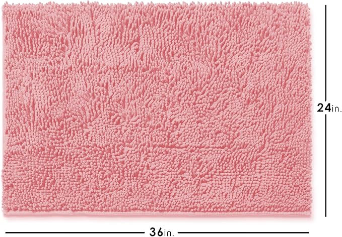 Hearth & Harbor Bathroom Rugs, Chenille Bath Mat - Machine Washable Bath Mats for Bathroom Non-Slip Backing Rubber, Quick Dry Bathroom Mat, 24 x 36 - Pink