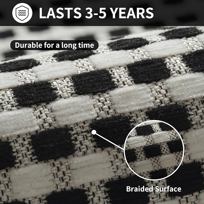 YDKGL Kitchen Runner Rugs Non Slip Washable, Super Absorbent Soft Chenille Braided Kitchen Mats for Floor Rubber Backing Sink Mat Standing Hallway Floor Mat, Easy Clean, Black 17"x59"