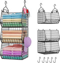 X-cosrack 3-Tier Hanging Closet Organizer, Laundry Room Organization | Space Saving Shelves with 1.65" Hook & 5 S-Hooks | Hanging Wire Baskets (12.4" W x 8.8" H x 10.24-11.8" D)