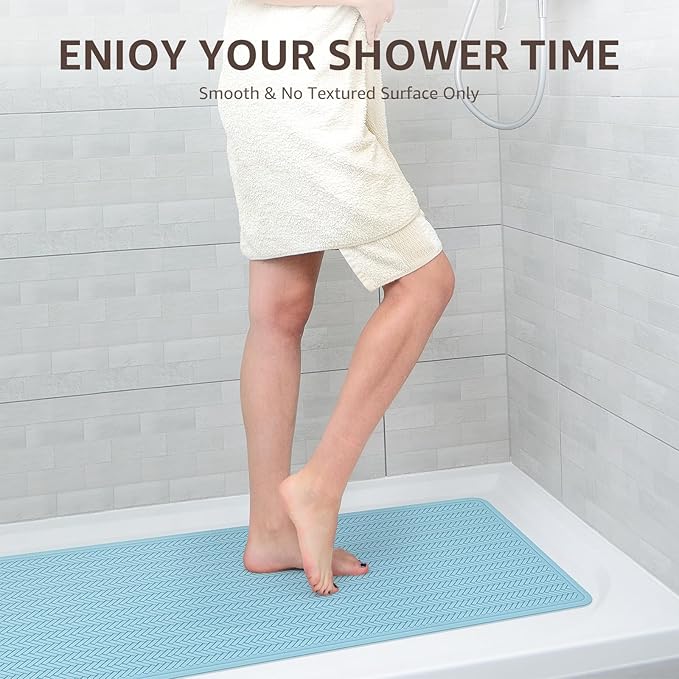 OTHWAY Bathtub Mat Non Slip, Extra Long Rubber Bath Mat for Tub, Machine Washable Shower Anti Slip Mat with 332 Strong Suction Cups (Lake Blue, 36" x 17")